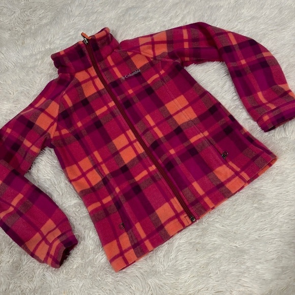 Columbia Girls Benton Springs™ Fleece jacket Pink & Orange plaid medium 10/12 - Picture 2 of 11